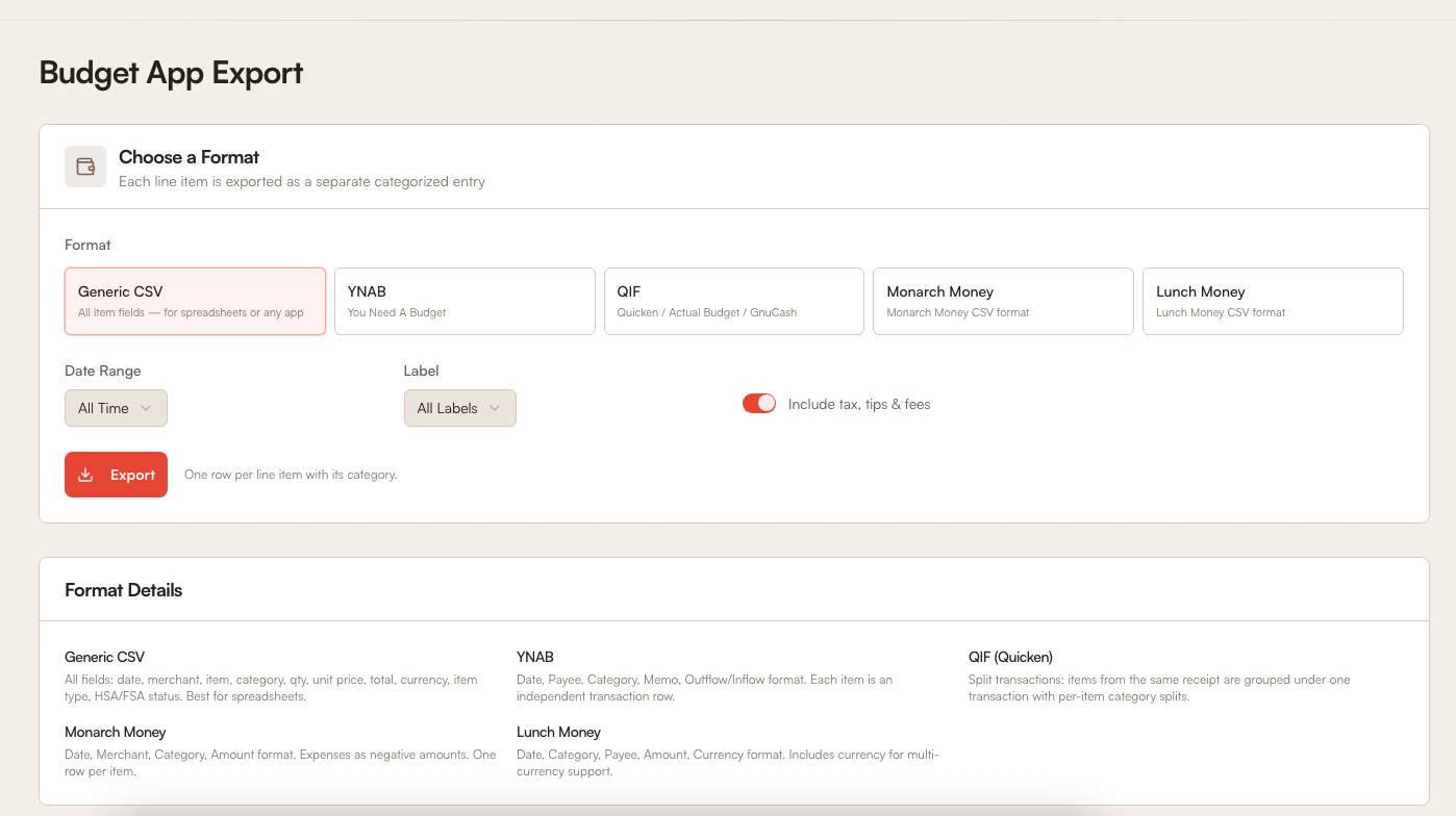 Tracklified budget app export